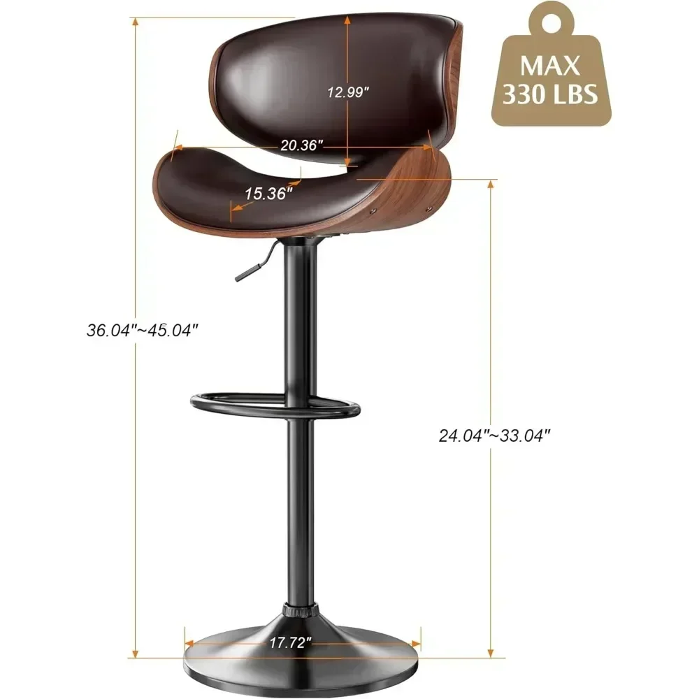 Bar Stools Set of 4, Modern Pu Leather Swivel Adjustable Bar Stool Counter Height Stool Set, Bar Chair with Back and Footrest