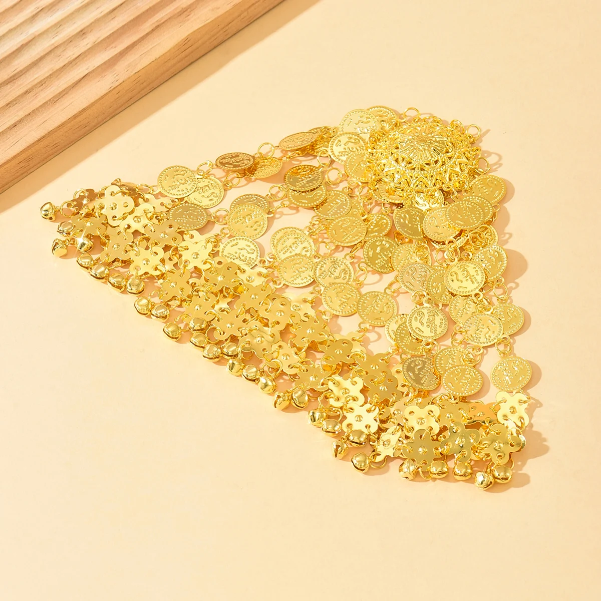Middle Eastern Retro Ethnic Gold Multi-Layer Sequin Bell Tassel Head Chain,Lightweight Unique Headpiece For Stage&Dance Parties image 3