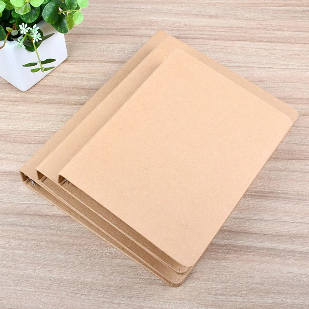 

3Pcs Binder Notebook Cover Kraft Paper Shell Refillable Loose-Leaf Notebook Folder Document Organizer for School Office