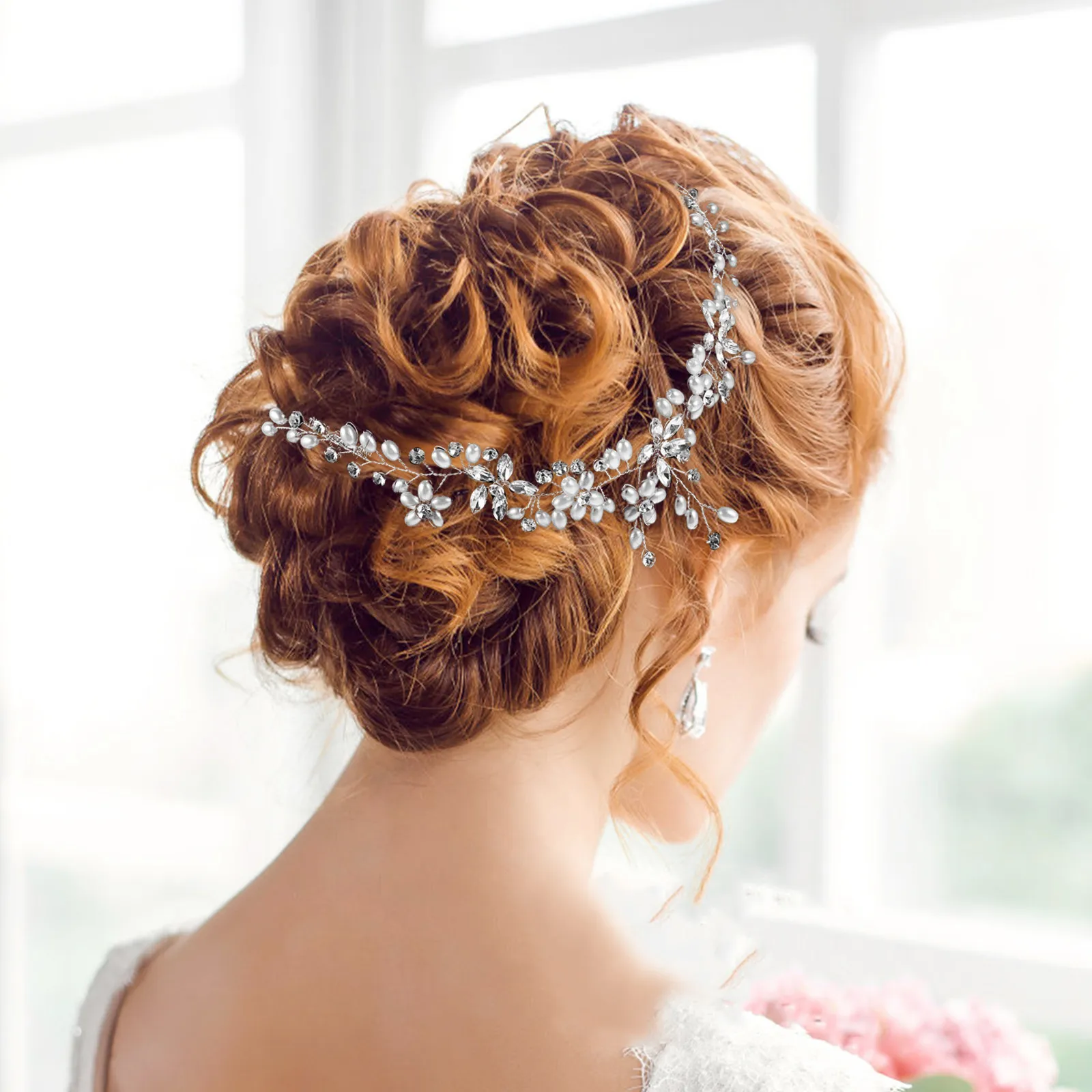 

Handmade Beaded Rhinestone Pearl Bridal Headband Double Comb Wedding Hairpiece Elegant Hair Accessory for Bride Special