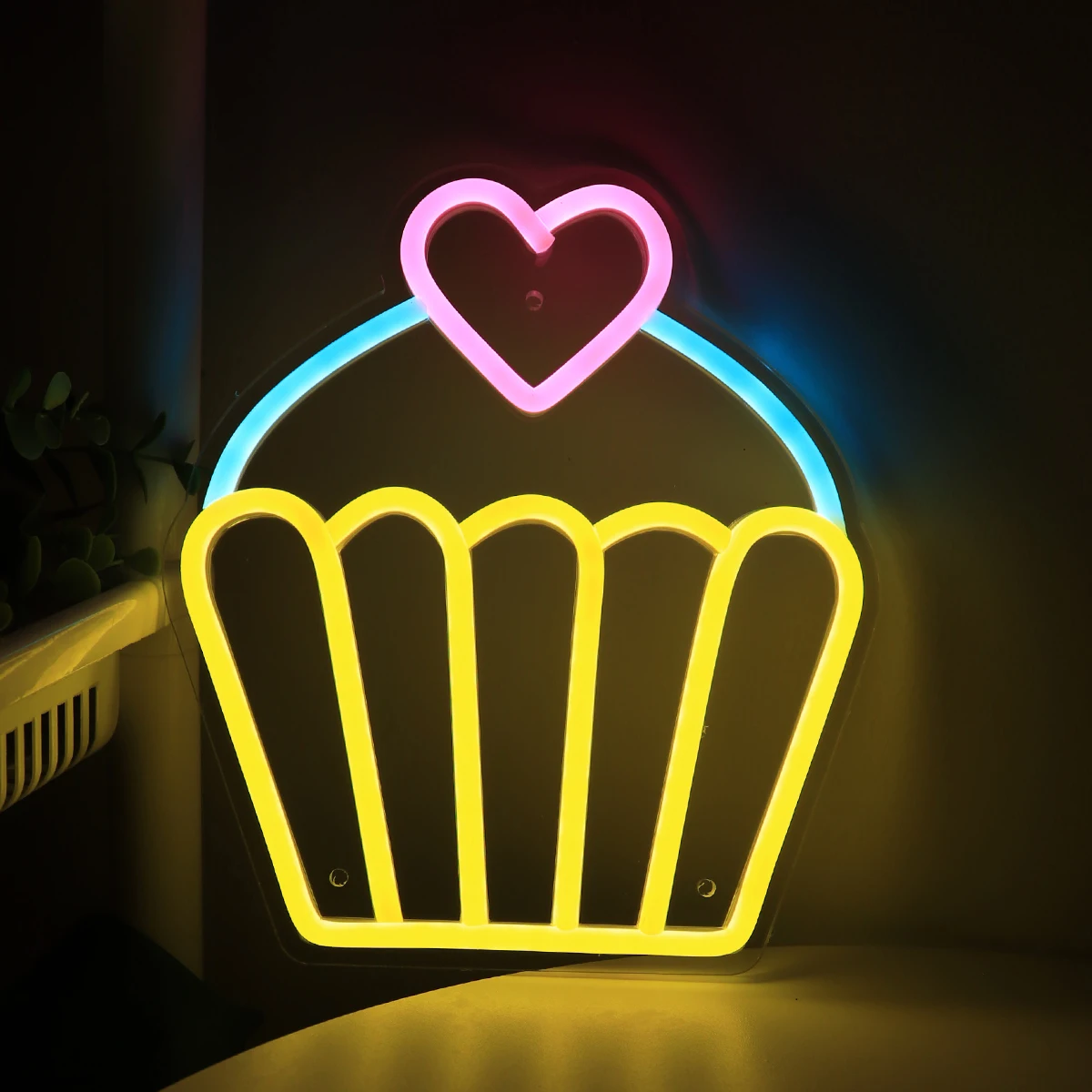 Imagem -05 - Led Wall Neon Sign For Birthday Party Decoration Pink Heart Cup Cake Muffin Sala Presentes 8.35 9.41 1pc