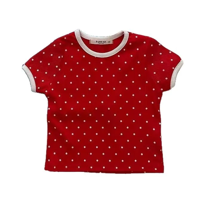 Koreanische Kinderkleidung Sommer Neues T-Shirt 2026 Mädchen Stylisches Vielseitiges Farbblock-Oberteil mit Polka Dots – Detail 5