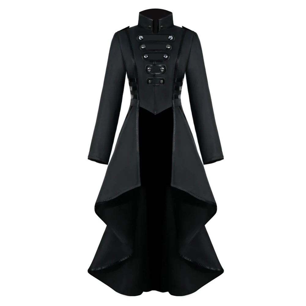 

Gothic Punk Jacket, Vintage Steampunk Women Coat, Long Sleeve Swallowtail Dress, Black Color, Polyester Fabric