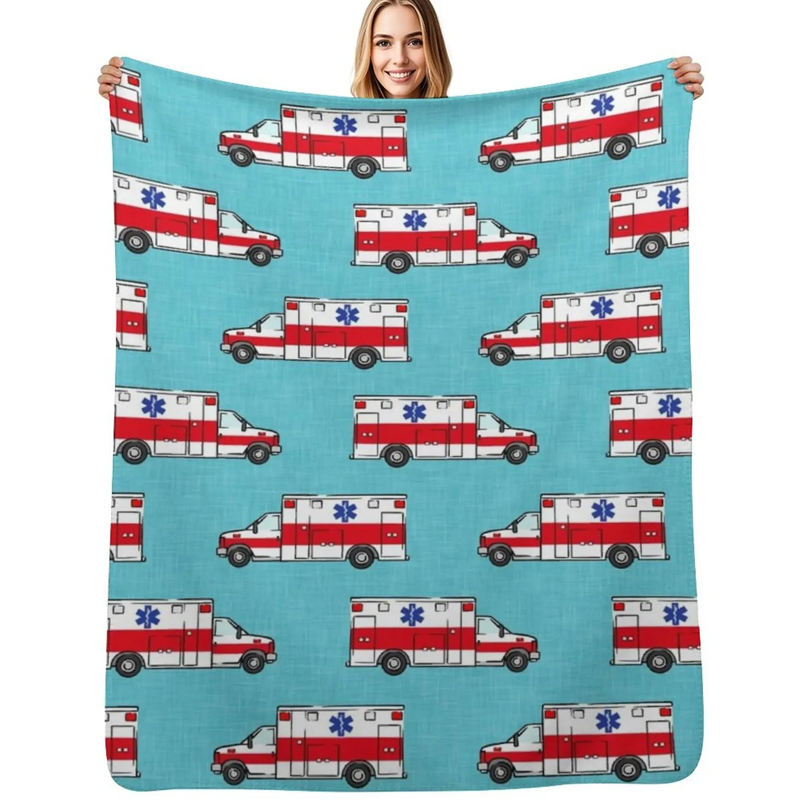 

Ambulance on Teal Throw Blanket Moving Thin Shaggy warm for winter Blankets