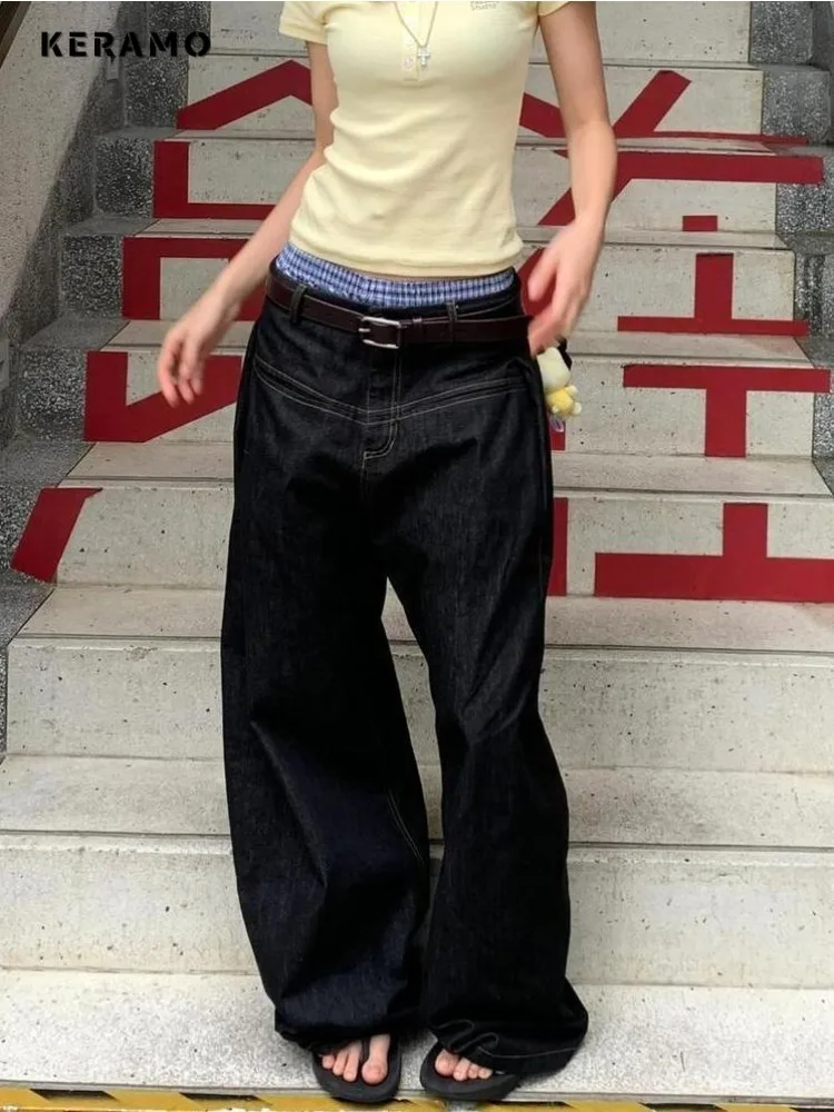 

2025 Women Fashion Vintage Washed Low Rise Baggy Jeans Long Pants Wide LegStraight Korean Casual Lady Trousers Feamle Y2K