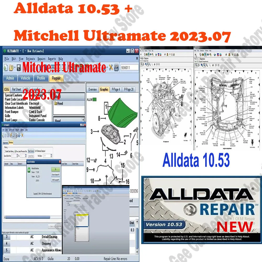 Alldata 10.53 OBD2 Scanner Reparatiesoftware + Mitchell Ultramate 2023.07 COMPLEET GEAVANCEERD SCHATTINGSSYSTEEM + Patch voor het verlengen van de licentie