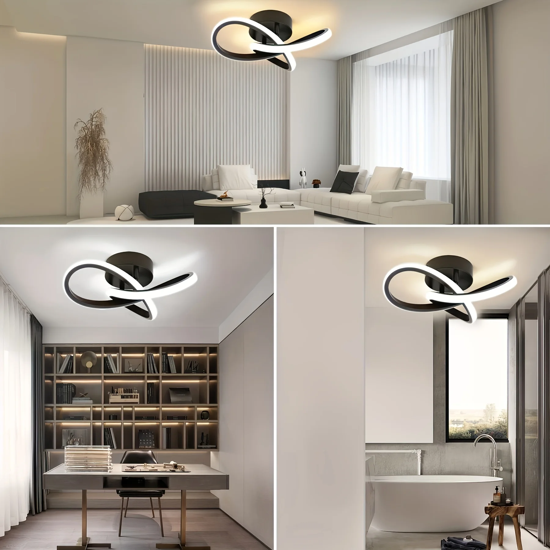 Modern LED Ceiling Light 3-Color Adjustable Semi Flush Mount Versatile for All Rooms 85V-265V Lamps for Living Room