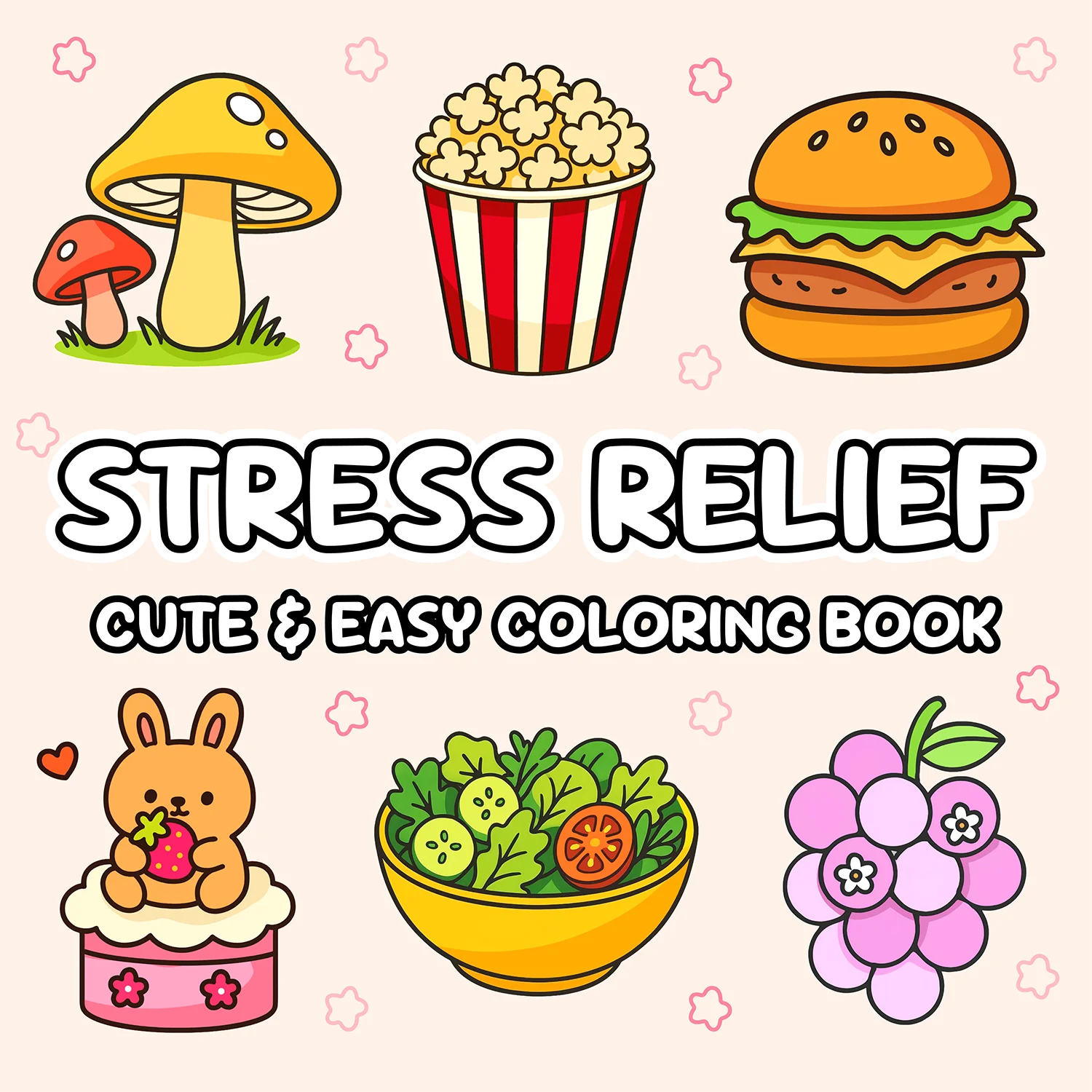 

STRESS RELIEF CUTE $ EASY Книжка-раскраска 24-сторонняя плотная бумага для взрослых подростков для релаксации Развивающие детские книги-каракули