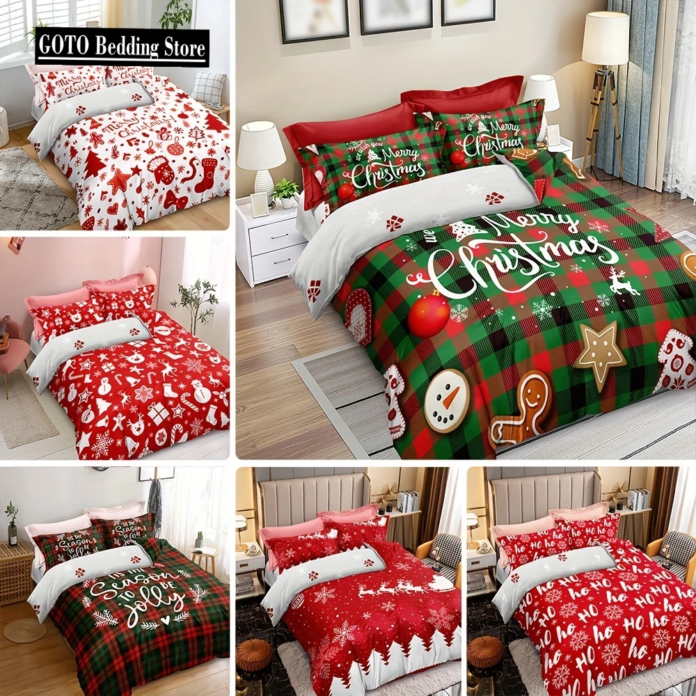 

Christmas Theme Duvet Cover Set, Christmas Tree Man Snowflake Print Bedding Set, Soft Comfortable Breathable Duvet Cover