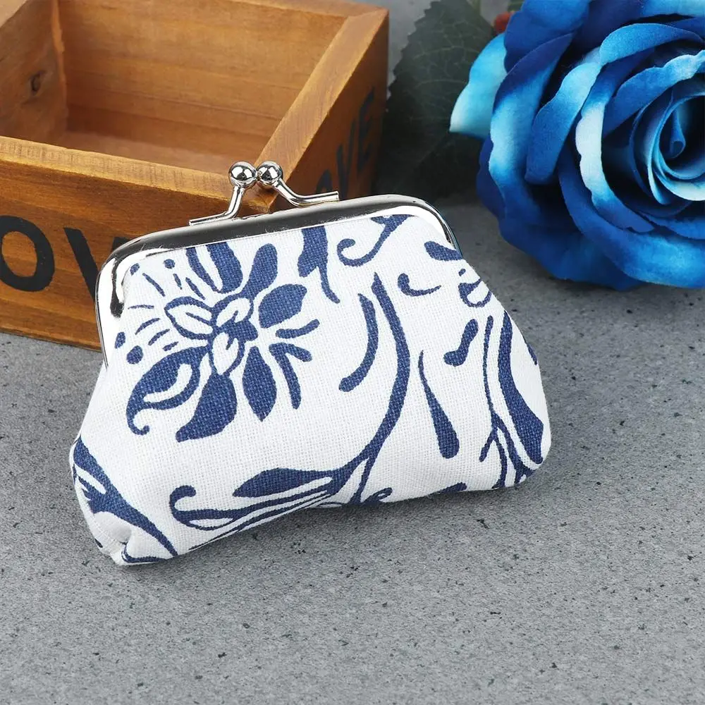 Vintage Blue And White Porcelain Hasp Coin Purses Women Clutch Bag Portable Small Coin Purses Wallet