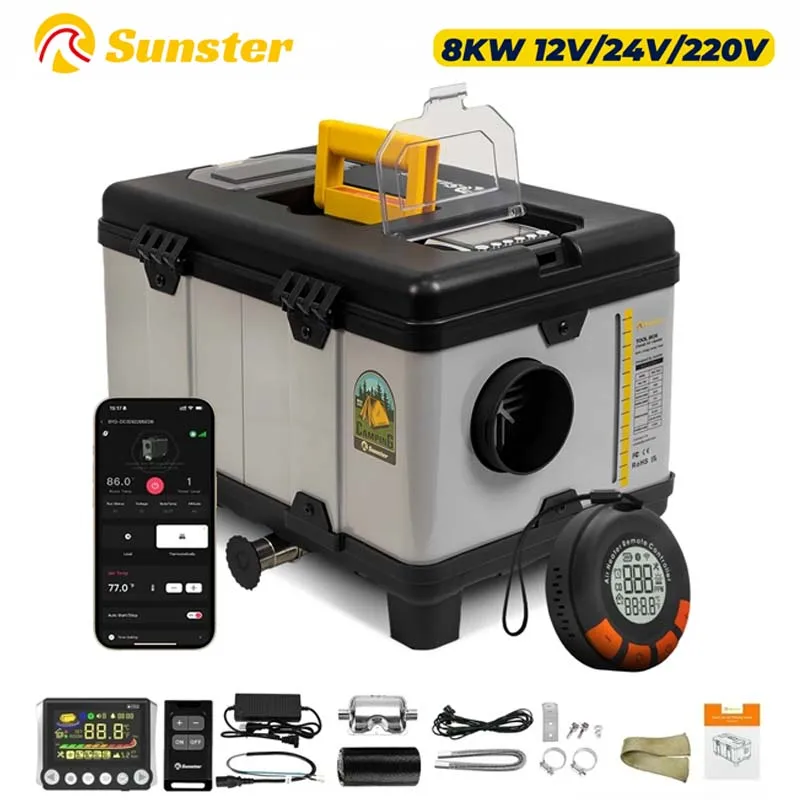 Riscaldatore Diesel TB10pro 8KW per Auto, 12V/24V/230V, Bluetooth/CO/Silenzioso, Riscaldatore Notturno Diesel Adattivo per Auto e Garage