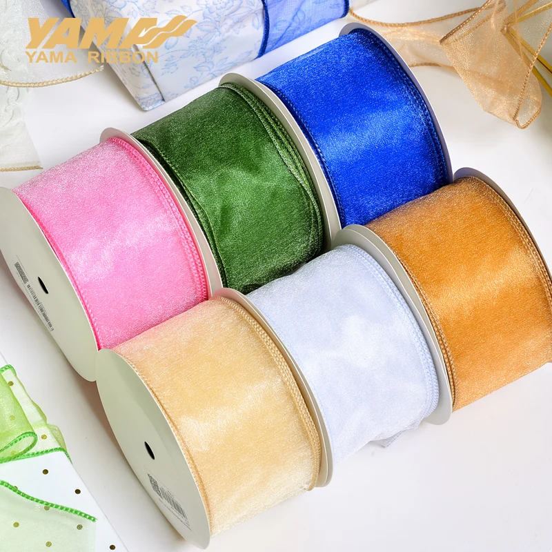 

YAMA 10Yards/Roll 63mm Wired Edge Ribbons for DIY Gift Wrapping Decoration Wedding Bouquets Party 10 colors organza Wired Edge R