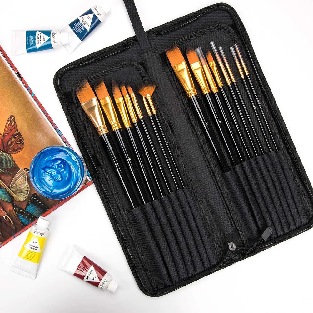 

15pcs Paint Brush Set High-Quality Synthetic Bristles For Oil Acrylic Watercolor Body Painting Fine Detail Large Area Zipper