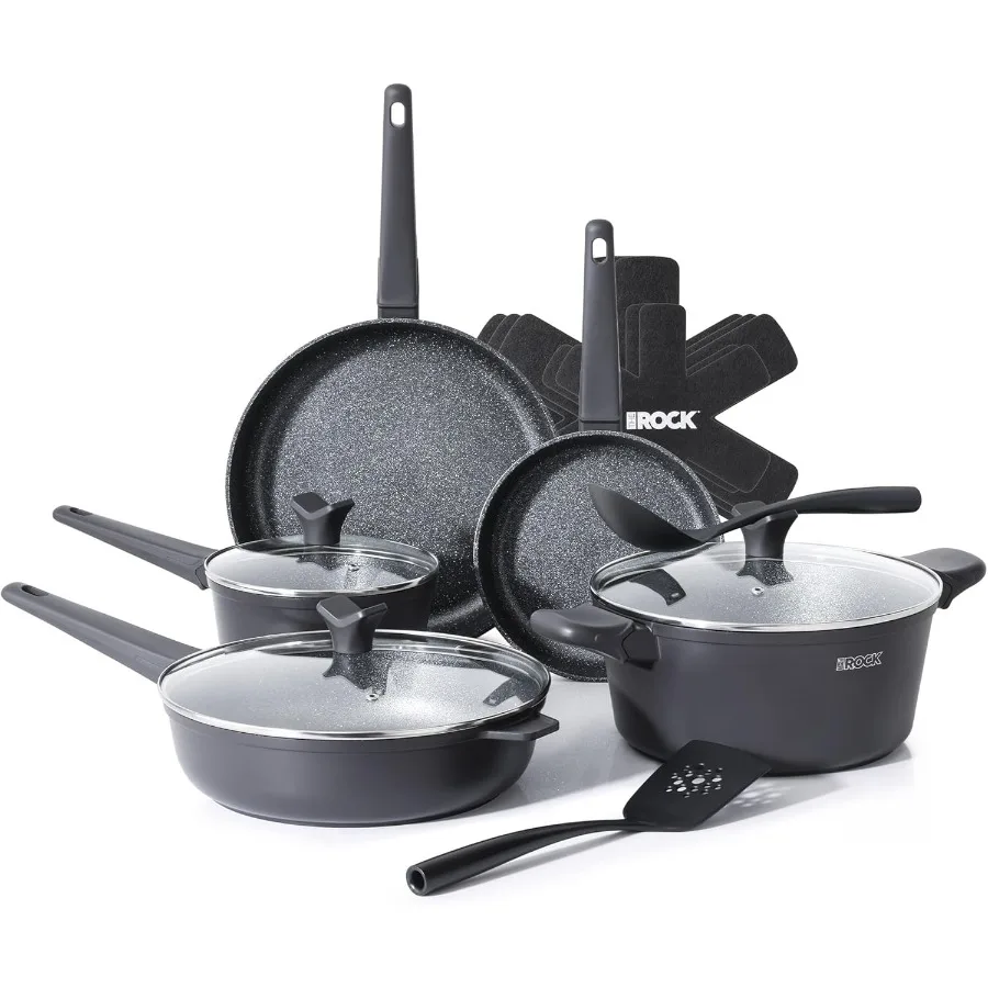 

SOHO 15Pcs Cookware Set Pots and Pans Set Non Stick with ROCK.TEC Compact for Urban Kitchens Nothing Sticks Never Warps Lasts L