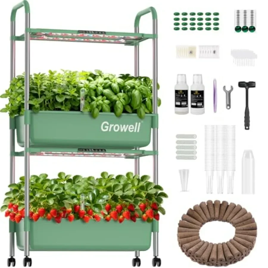 Hydroponics Growing System Kit for indoor herb gardening, green plastic and metal, smart LED grow light with auto water circula