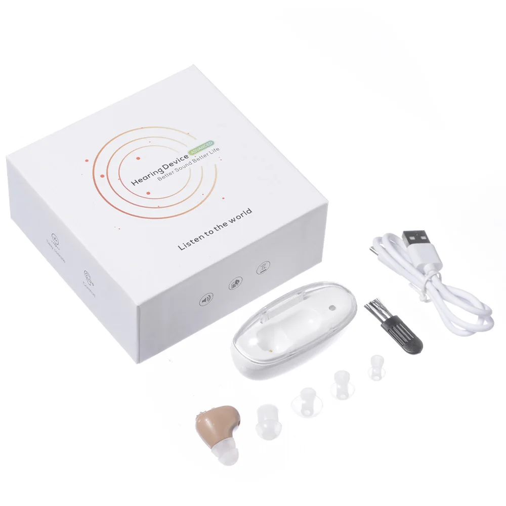 Wireless Single In Ear Earbud Audiphone On/Off Button 12X Invisible Sound Amplification Assisted Listen For Elderly Hearing Loss