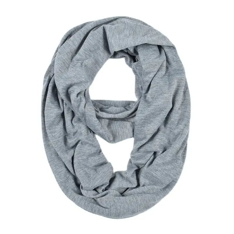 Woman Plain Color Travel Scarf New Premium Pocket Infinity Scarf Fashion Cotton Scarves Wrap with Zipper Carabiner AA10129