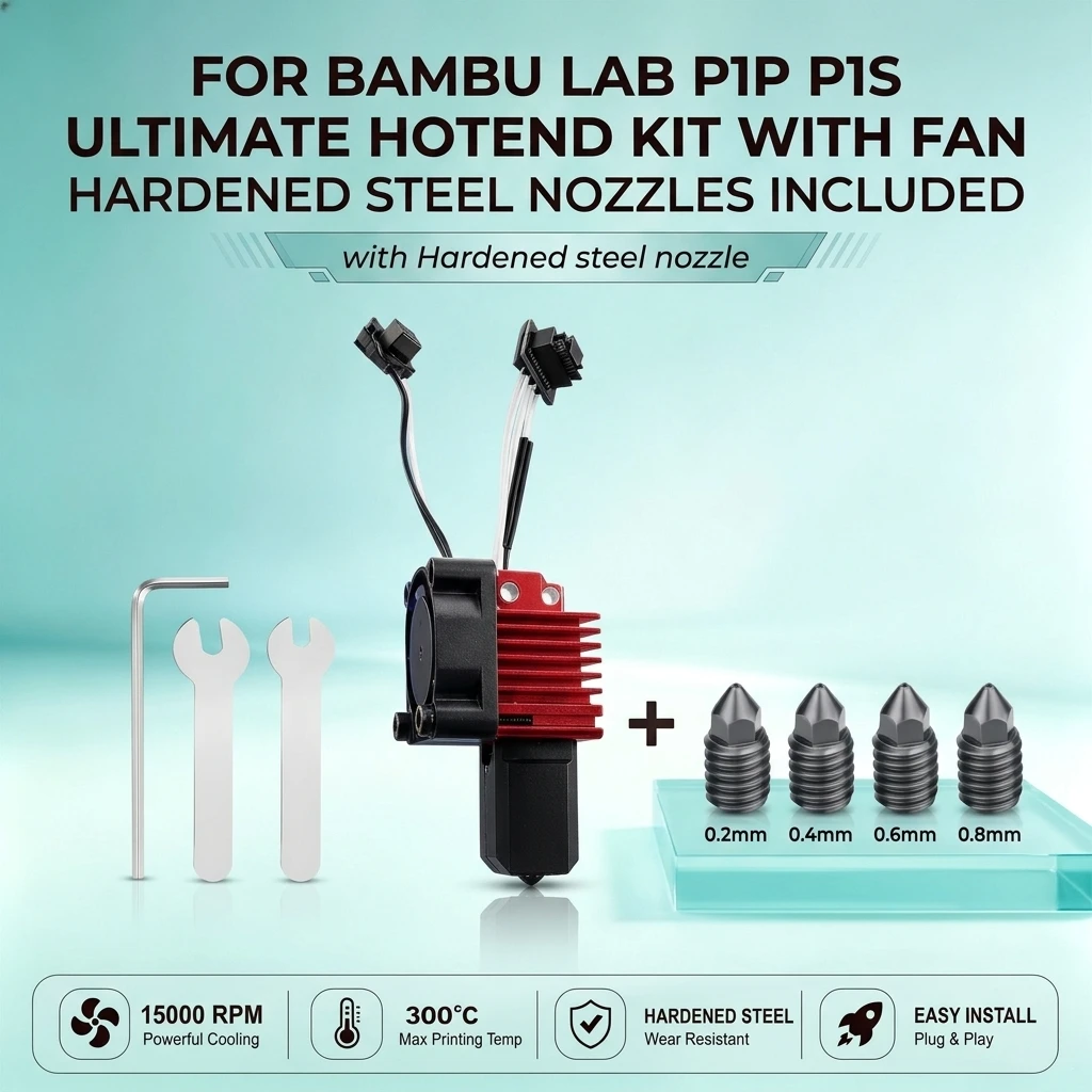 0.4mm Hardened Steel Nozzle Hotend Assembly Upgrade Kit with Cooling Fan Plug and Play Spare Parts For Bambu Lab P1P P1S