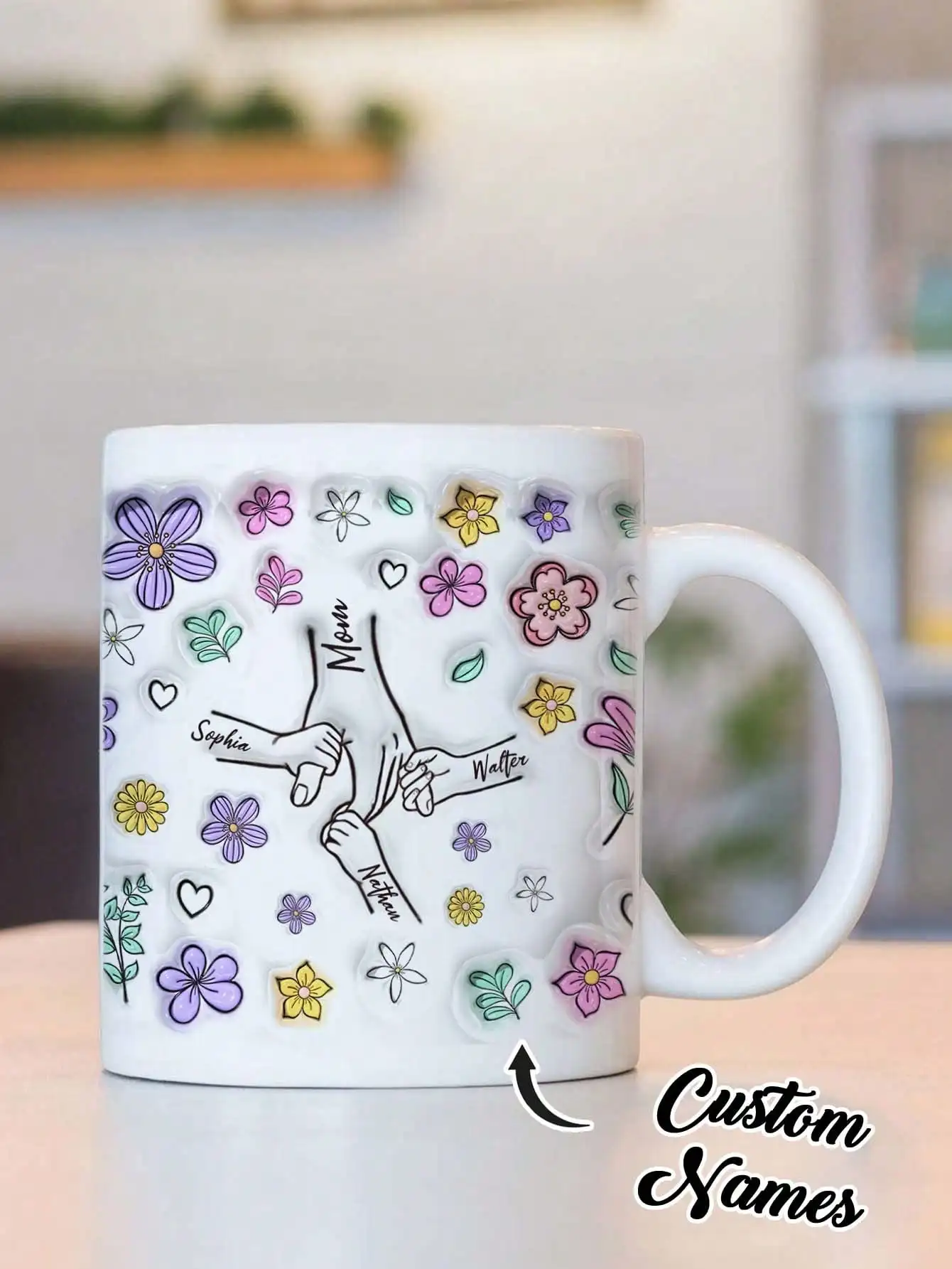 Custom Name Mug Personalized Flower Coffee Mug Custom Text Cup Gift for Mom Wife Girlfriend Anniversary Wedding Mothers Day Gift