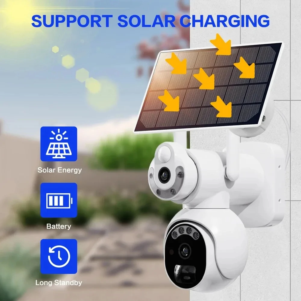 Smart Home 8MP 4G Dual Lens PTZ Solar Camera Outdoor Dual Screen Auto Human Tracking Secuity 4G Wireless Surveillance IP Camera