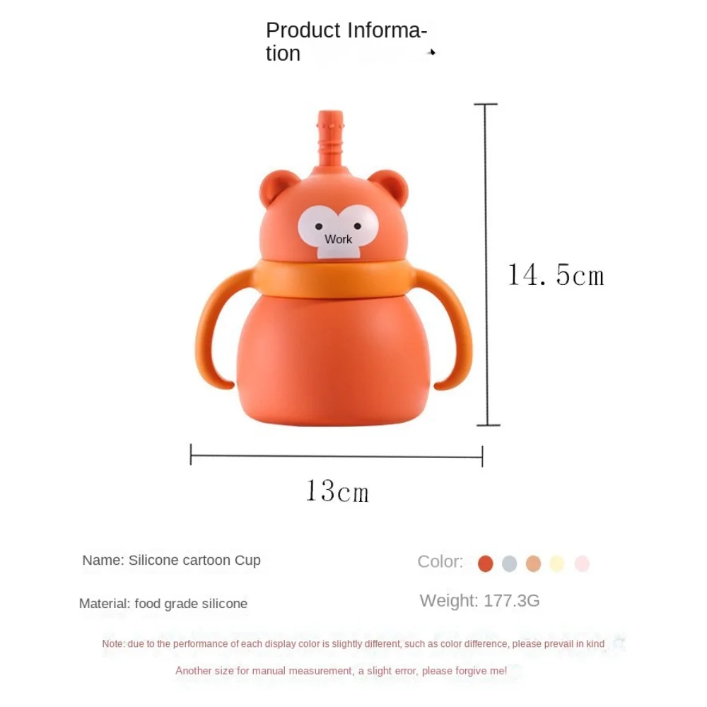 100ML Sippy Baby Cup Cartoon Animals Leakproof Toddler Sippy Cups Double Handles with Handles Drinking Cups with Straws