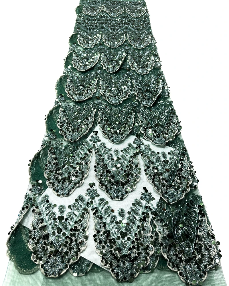 

Green African Beaded Lace Fabric 2026 High-Quality Nigerian Sequined Embroidered Lace Fabric Ideal for Wedding Party Dresses