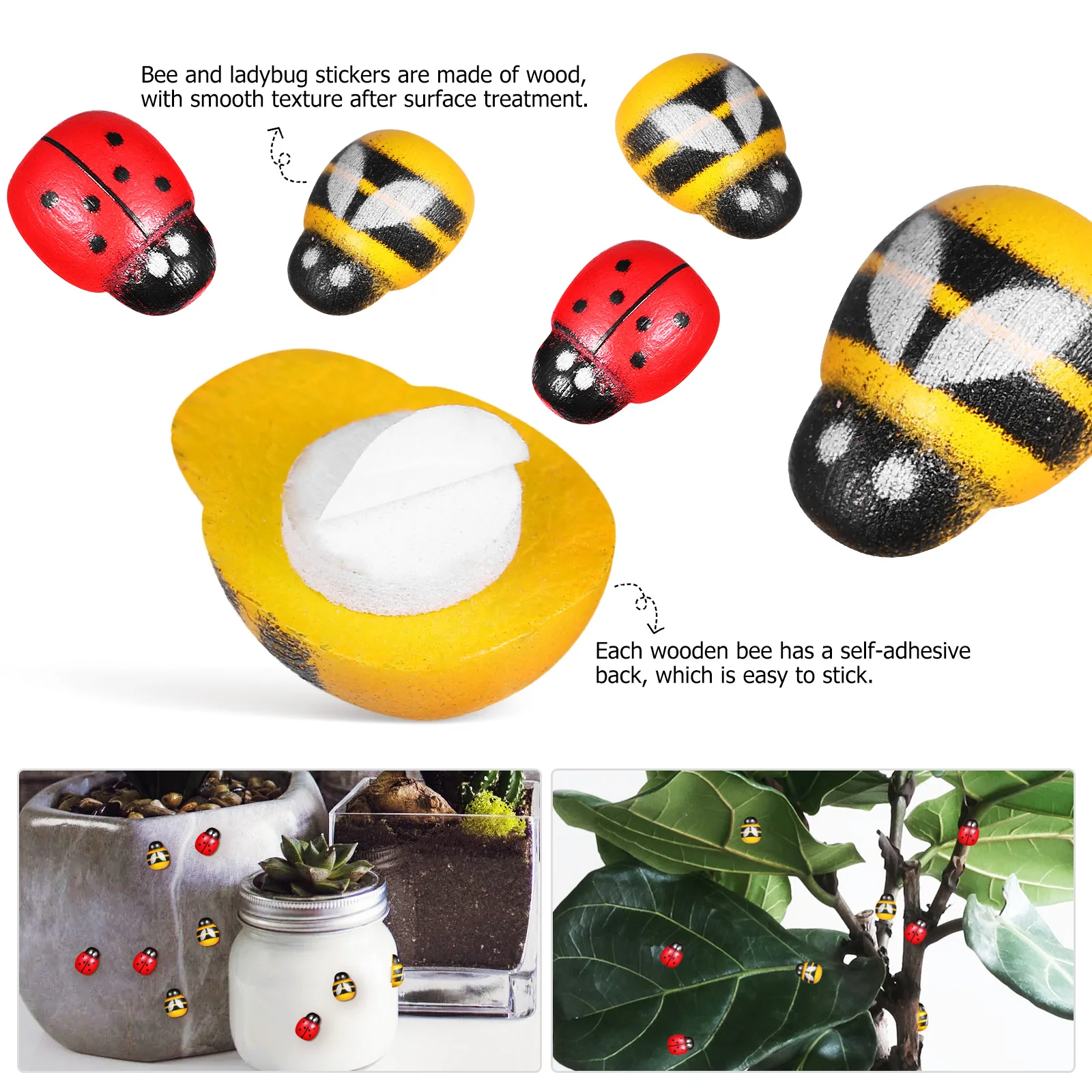 

400 Pcs Wooden Decorative Bee Ladybug Stickers Cute Accessories for DIY Photo Frames Flower Pots Vases Cards Scrapbooking Tiny
