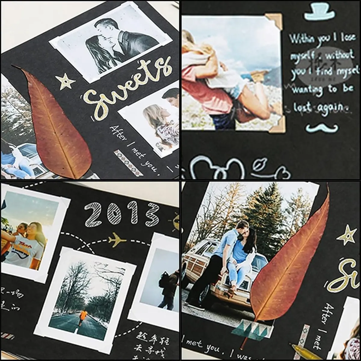 KSOL Small Black Scrapbook Album, Photo Albums for Wedding Anniversary Travel Graduation Scrapbook , with DIY Accessories