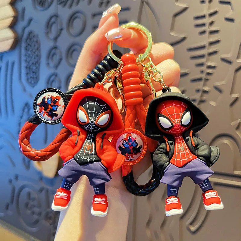 Cute Cartoon Spiderman Silicone Keychains Marvel Superhero Pendant Keyrings Jewelry Disney Keyholder for Bag Accessories