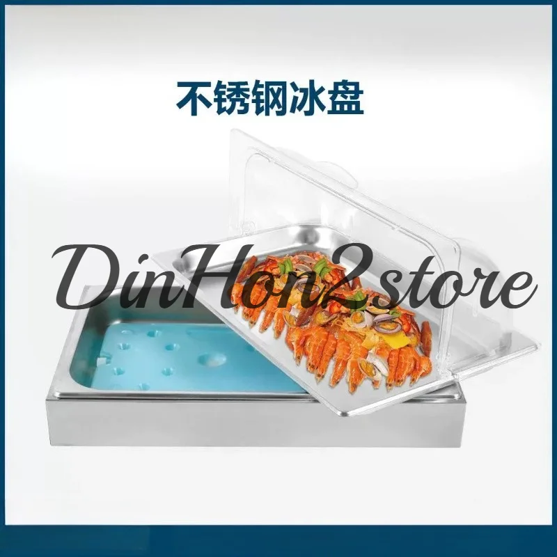 Stainless Steel Chilled Display Stand Ice Tray Transparent Fresh-keeping Cover Flip Display Dust Cover Buffet