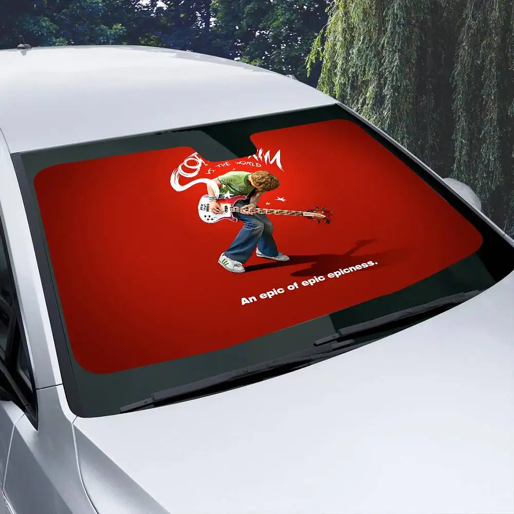 

Classic S-Scott Pilgrim Vs The World Movie Sunshade Windscreen 3D Film Plaid Gift Novelty Car Front Window Visor