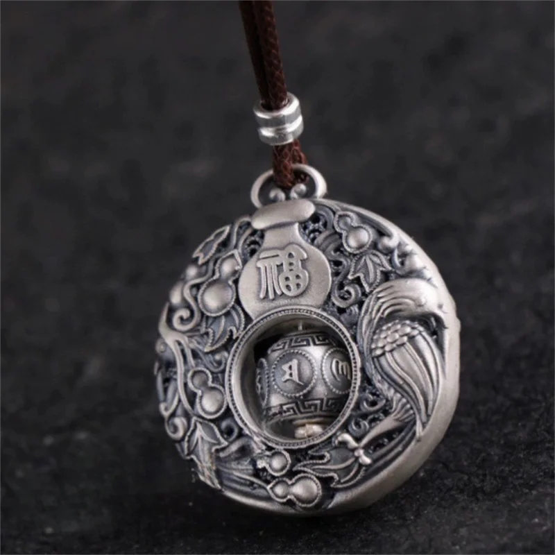 Retro Six-syllable Mantra Bead Amulet Accessories Ethnic Style Auspicious Clouds Calabash Safety Buckle Pendant Men Jewelry
