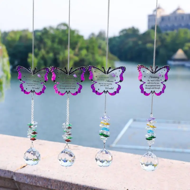 Crystal Suncatcher Outdoor Wind Chime Hanging CrystaL Angel Butterfly Pendants Garden Tree Decor Window Drop Bell Hanging Decor