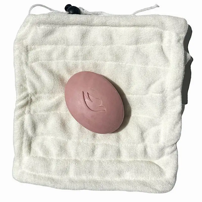 2-in-1 Bath Loofah Sponge Travel size face scrub with drawstring Soft Bath Towel Dual function cotton exfoliator Bath Towel