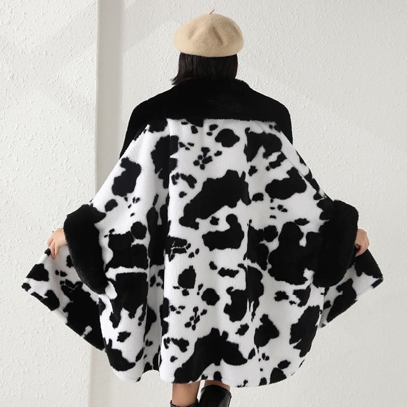 4 Colors Lady Loose Faux Fur Woolen Leopard Capes Women Winter Warm Thicken Batwing Sleeves Loose Cloak Streetwear Overcoat