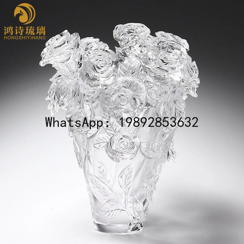 PYJ 22cm Rosen-Glasvase Europäischer Luxus-Blumengefäß für Zuhause Geschenk Blumenornament