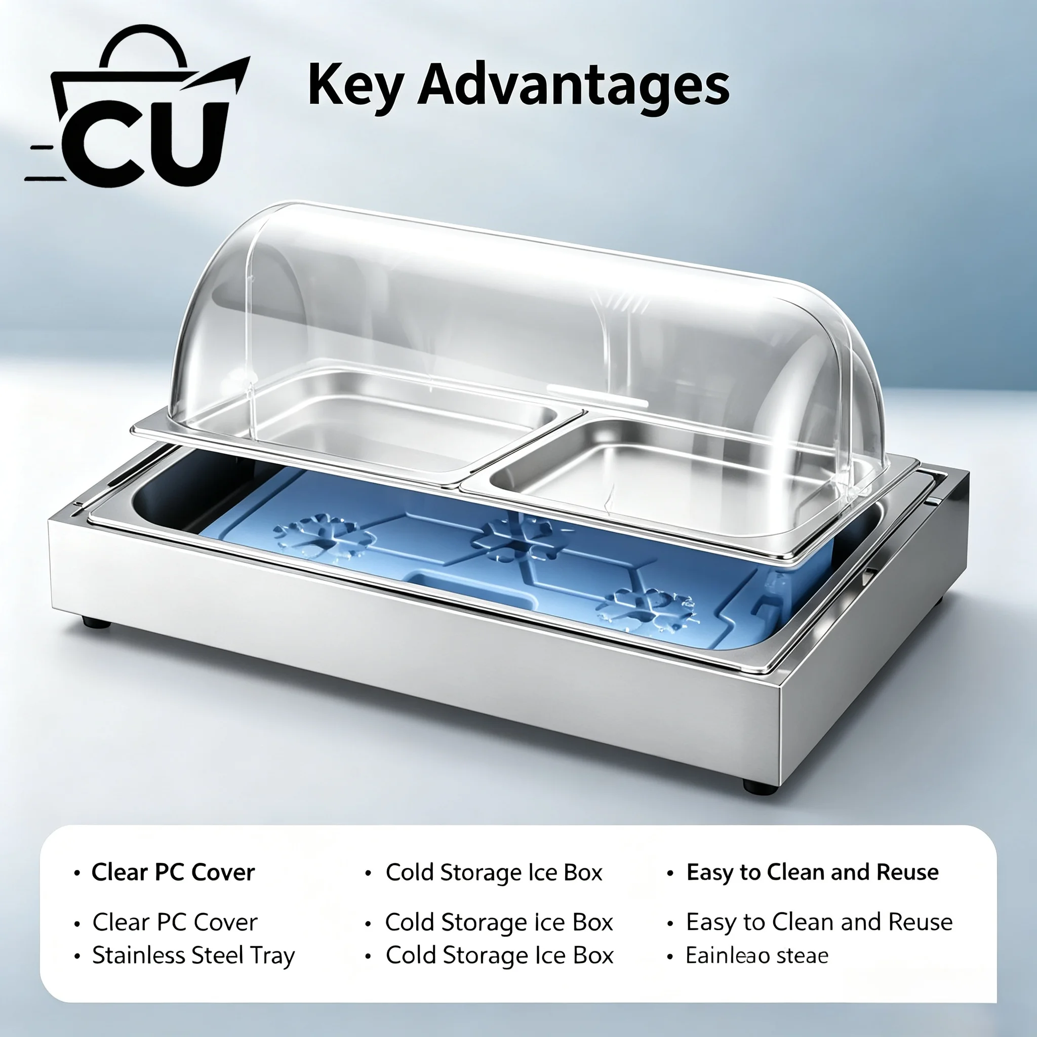 Commercial Chilled Food Display Table, Refrigerated Seafood Buffet Counter Fresh-Keeping Ice Table for Hotel Catering Restaurant