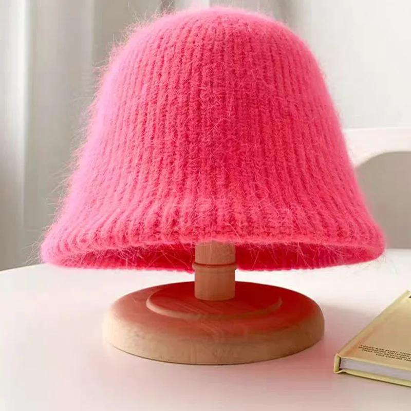 

MAXSITI U Comfortable soft rabbit fur blended knitted bucket hat women winter warm fisherman hat dopamine colored basin hat