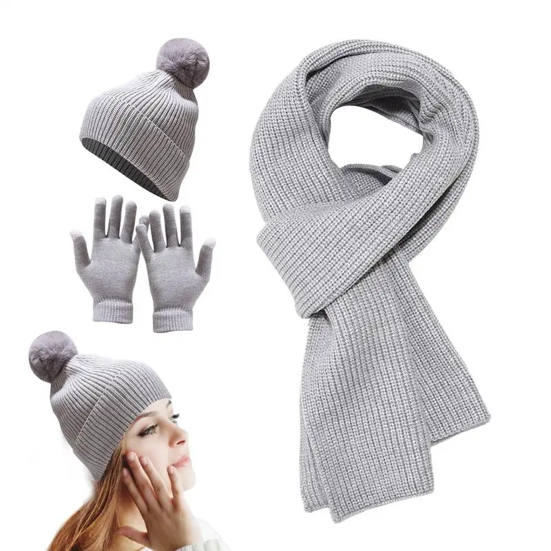 Winter Beanie Hat Scarf Gloves Winter Set Headband Set Womens Winter Hats Gloves Set Stocking Stuffers For Travel Walk Shopping