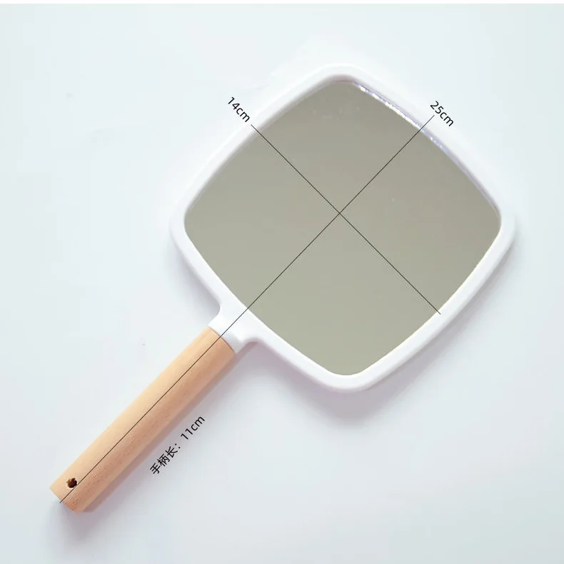 1-delige draagbare spiegel met handvat voor make-up Houten handspiegel voor scheren met gat Hangende draagbare reismake-upspiegel