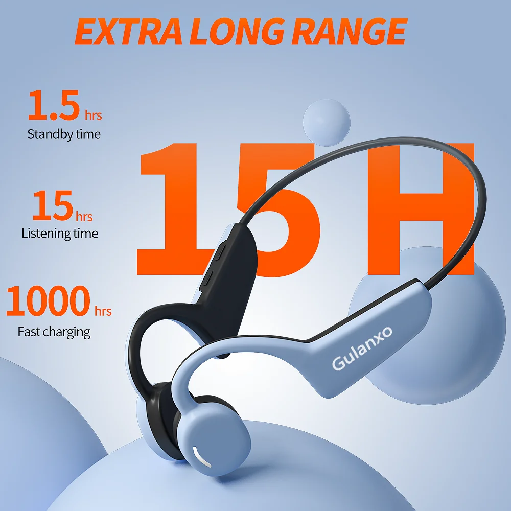 Gulanxo-T6 bone conduction earphones, wireless Bluetooth earphones, 15H battery life with microphone, sports earphones