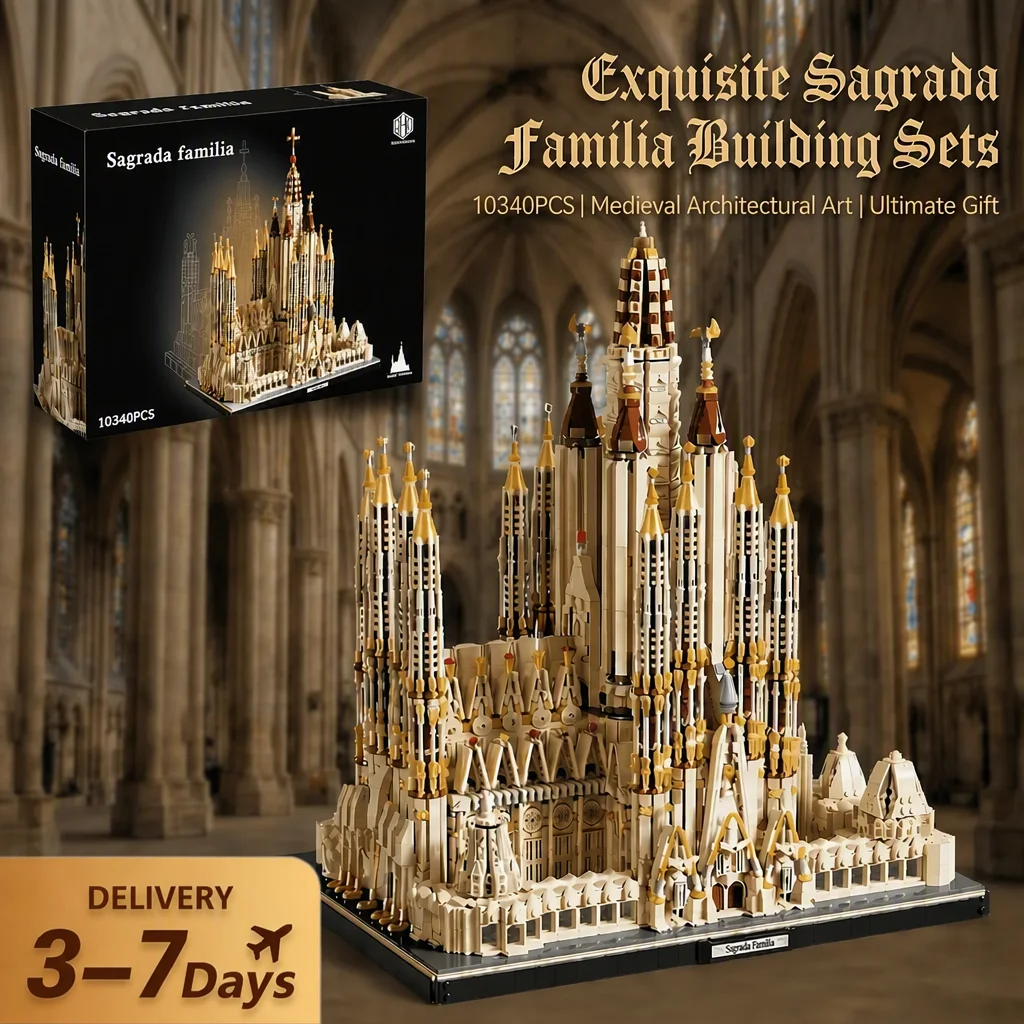 Image of Klemmbausteine Mittelalterliche katholische Kirche Sagrada Familia in Barcelona, Architekturmodell, modulare Bausteine, Sammlerstück, Spielzeug, Geschenk für Erwachsene, 10340 Teile