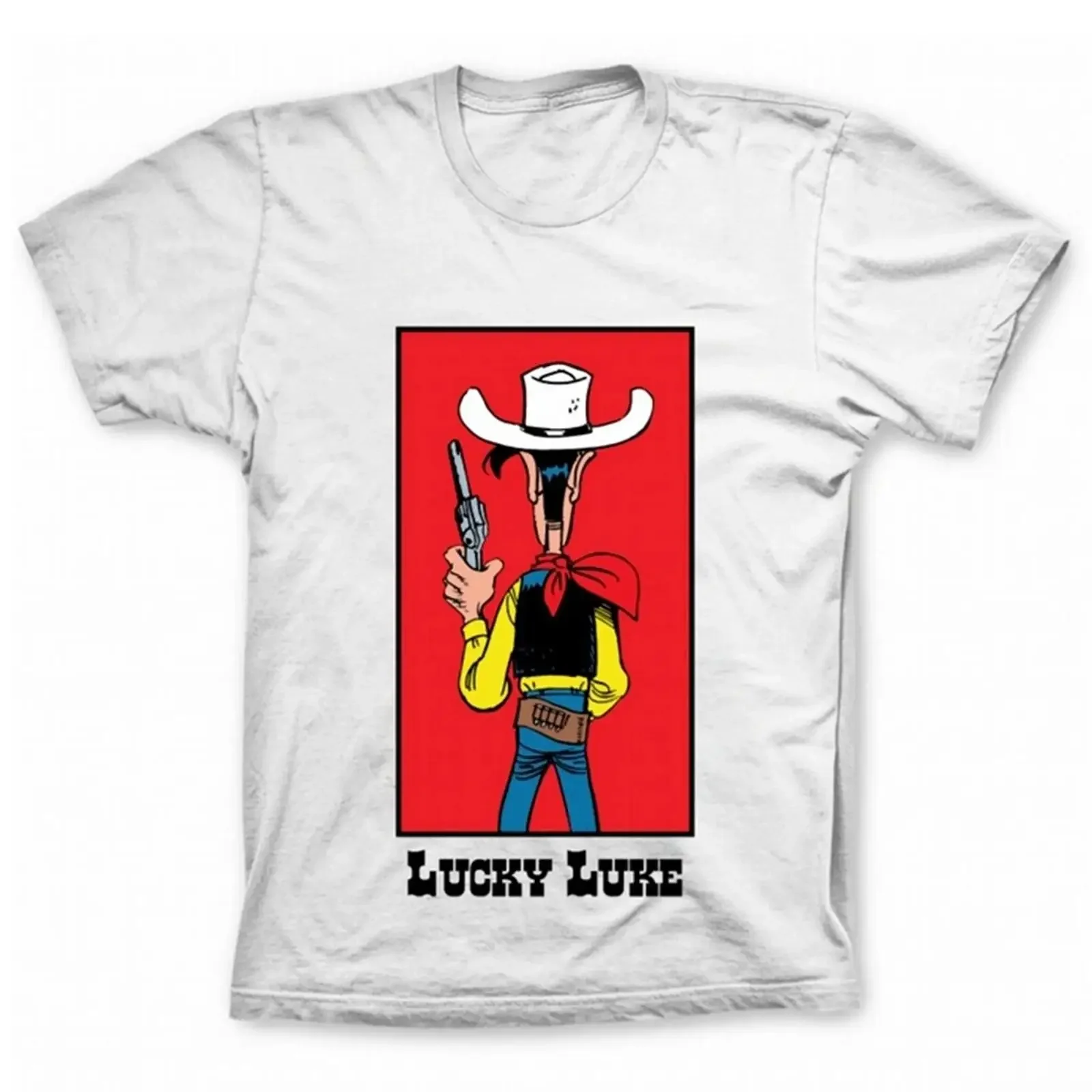 Camiseta Lucky Luke 100% Algodão Pronta para Uso Branca M Vintage Lavada Streetwear Gráfica Confortável Designer Unissex