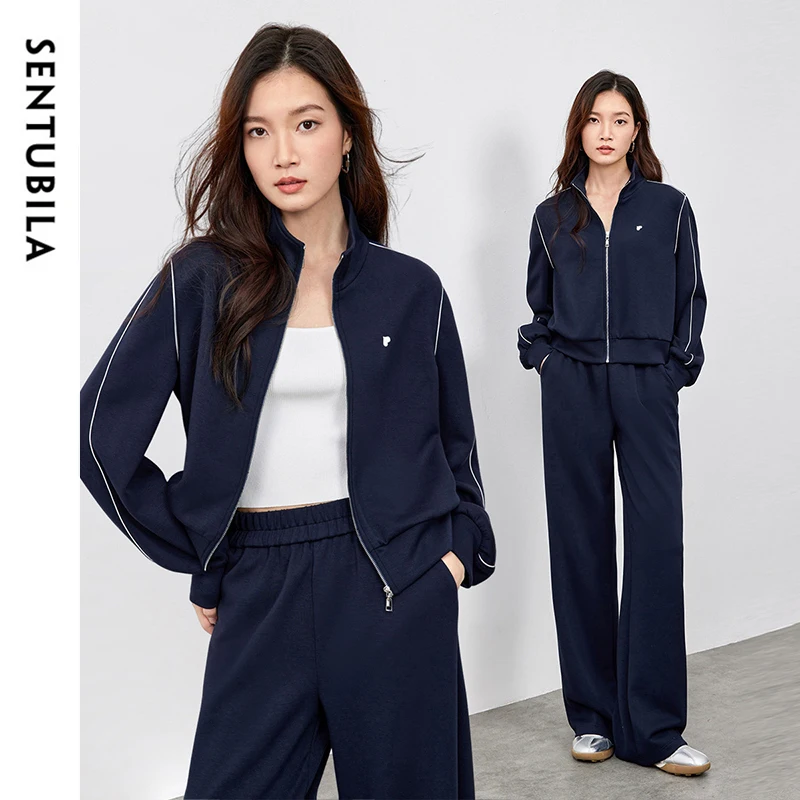 SENTUBILA 2 Piece Sets Women Outfit Embroidery Knitted Sweatshirt Tracksuit Straight-leg Pants Casual Pant Sets 2025 151Z58733