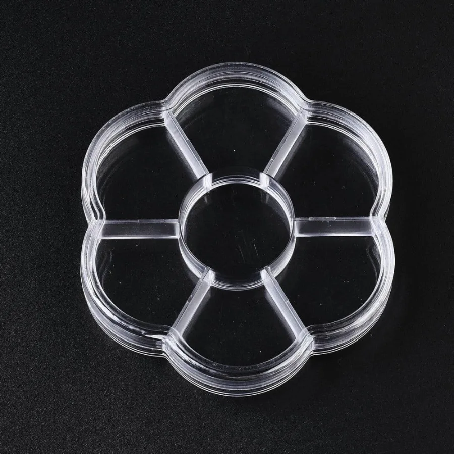 

Polystyrene Bead Storage Containers with 7 Compartments Organizer Boxes and Hinged Lid Flower Clear 10.3x9.65x1.9cm compartment