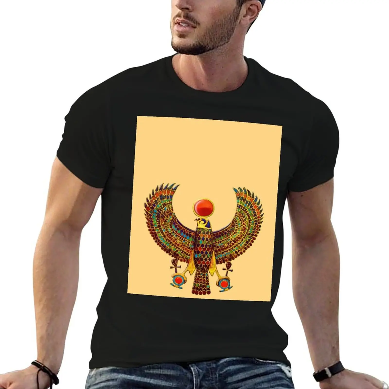 Ra, Who Is Horus Of The Two Horizons, Ancient Egyptian Falcon Sun Divinity. T-Shirt anime t shirts anime men tshirt