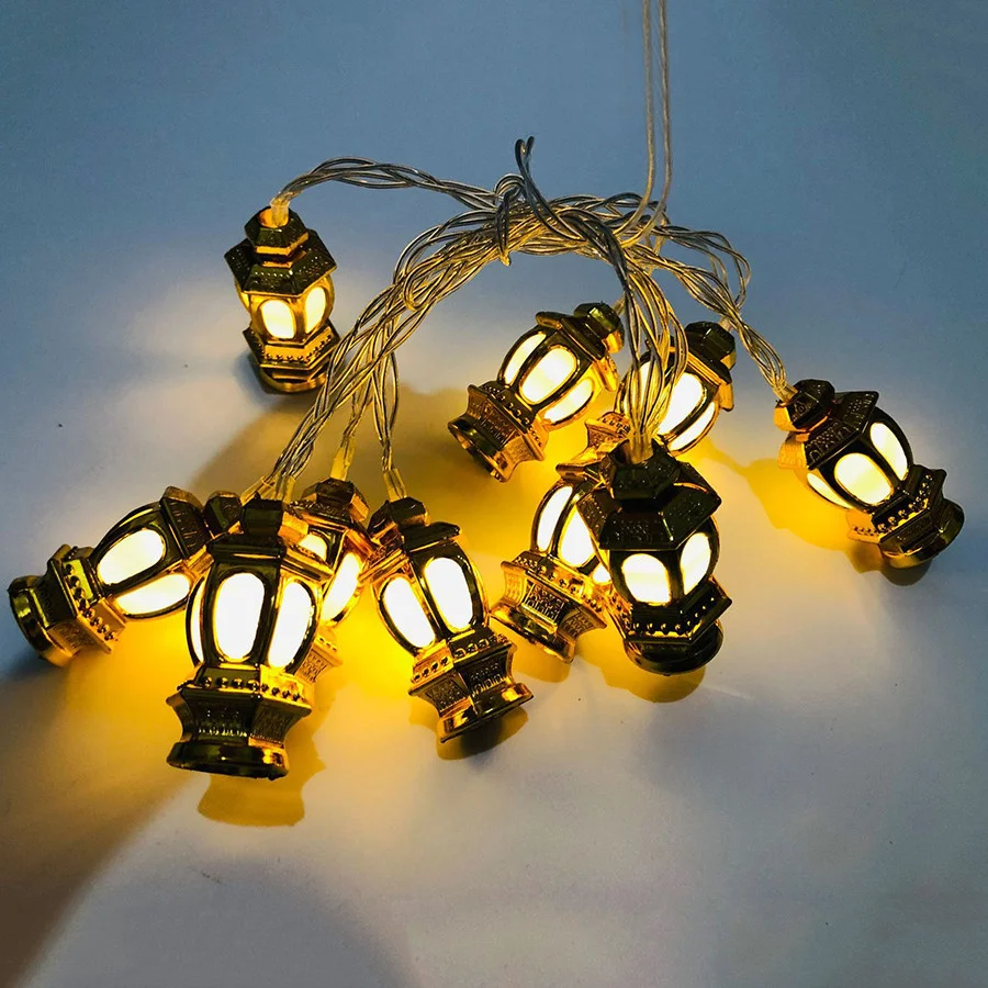 Tirvose 10/20LEDs Golden Lantern Christmas String Lights Battery Powered Home Eid Ramadan Decoration Party Wedding Garland Light