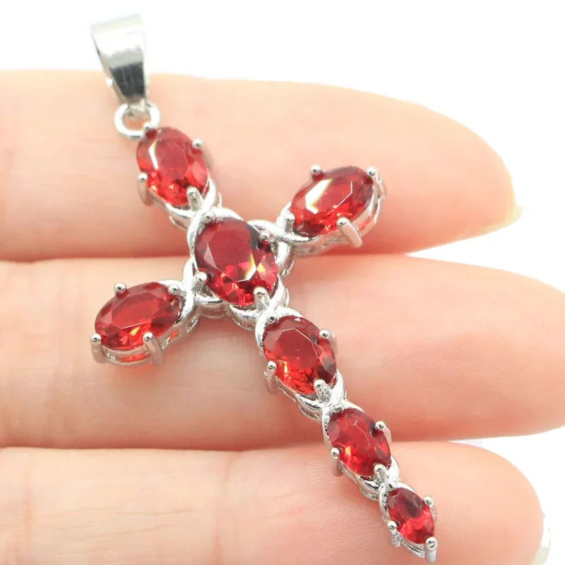 

Buy 3 Get 1 Free 4.5g Real Customized 925 Solid Sterling Silver PENDANT Long Cross Red Blood Ruby White Sapphire Golden Citrine