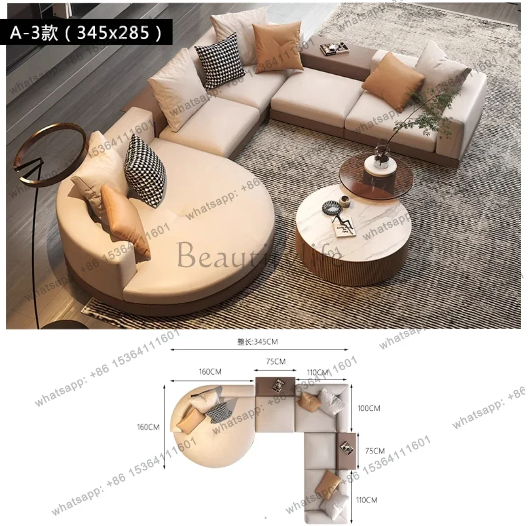 LJYSofa Italian minimalist living room first layer cowhide modern villa horizontal hall designer sofa