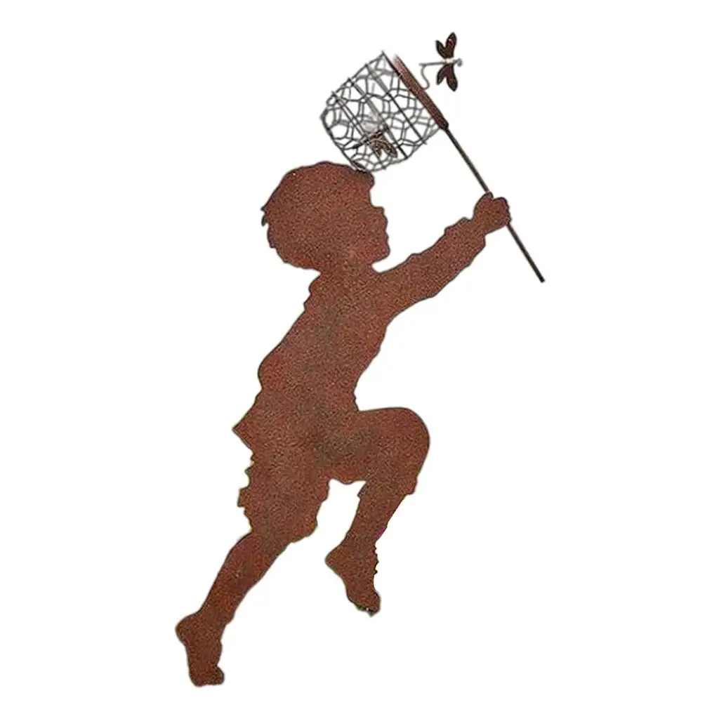 Metal Durable Chasing Standing Silhouette Statue for Garden Tree Planter